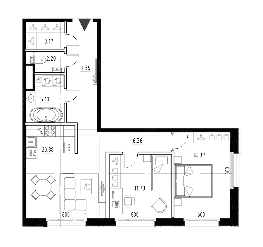 2-комнатная квартира 72.67 м², 3/9 эт., ЖК «LEGENDA Малоохтинский 68»